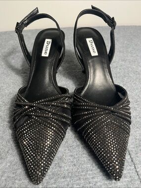 Dune Black Crystal-Embellished Pointed Slingback Heels